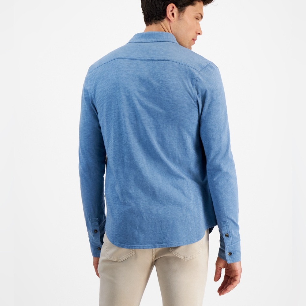 Sun + Stone Blue Button Down Cotton Knit Long Sleeve Shirt XXL - Picture 2 of 4